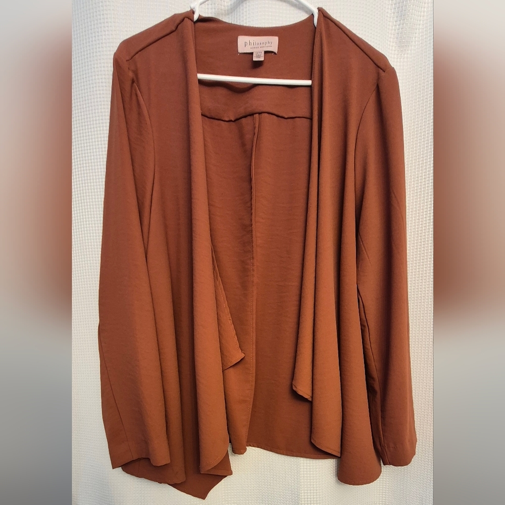 Philosophy Open-Front Cardigan in Rust Brown